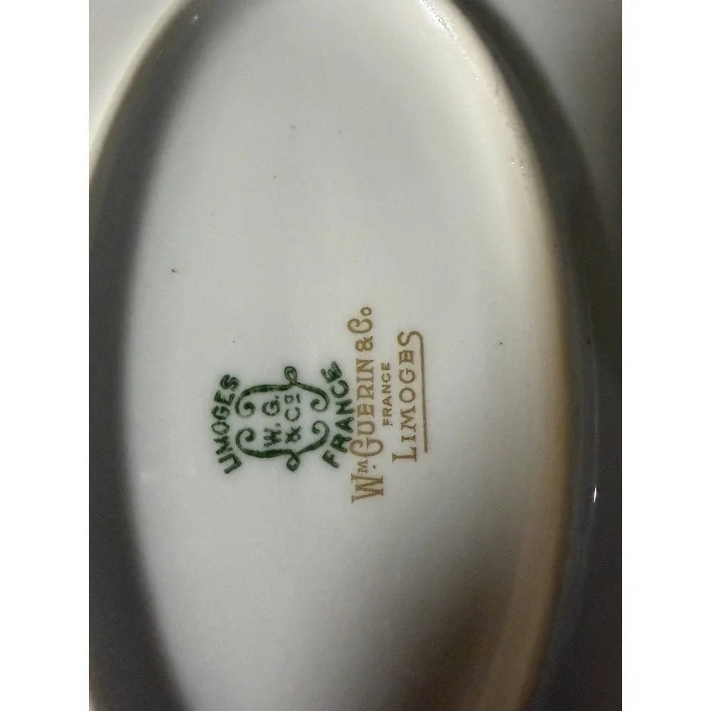Antique Wm Guerin Limoges France Gravy Boat Underplate Raised Gold Floral